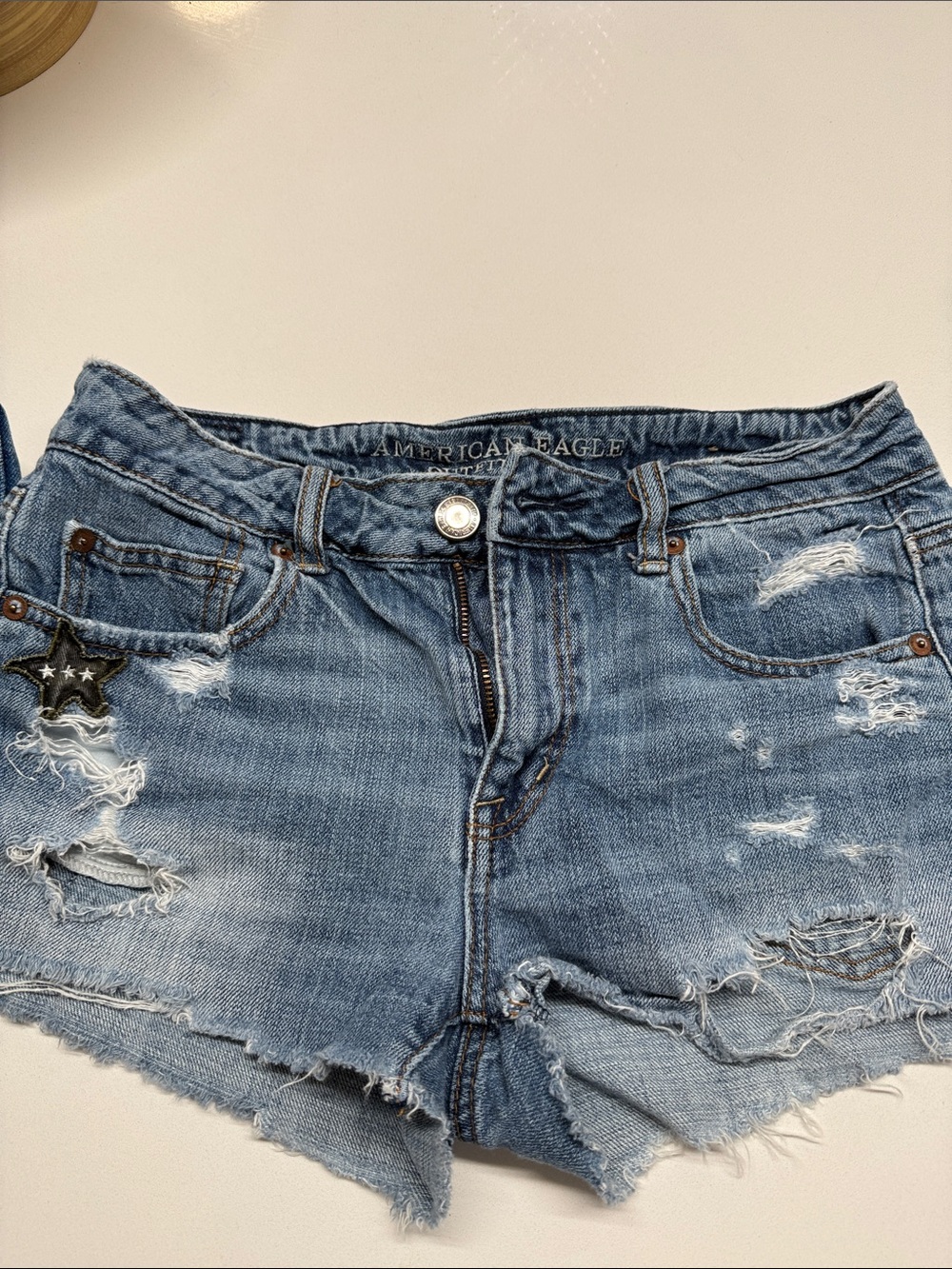 American Eagle Outfitters Light Blue Distressed Denim Shorts